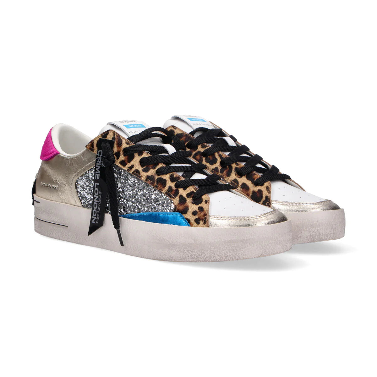 Crime London SK8 DELUXE LEOPARD Shine fucsia/blu