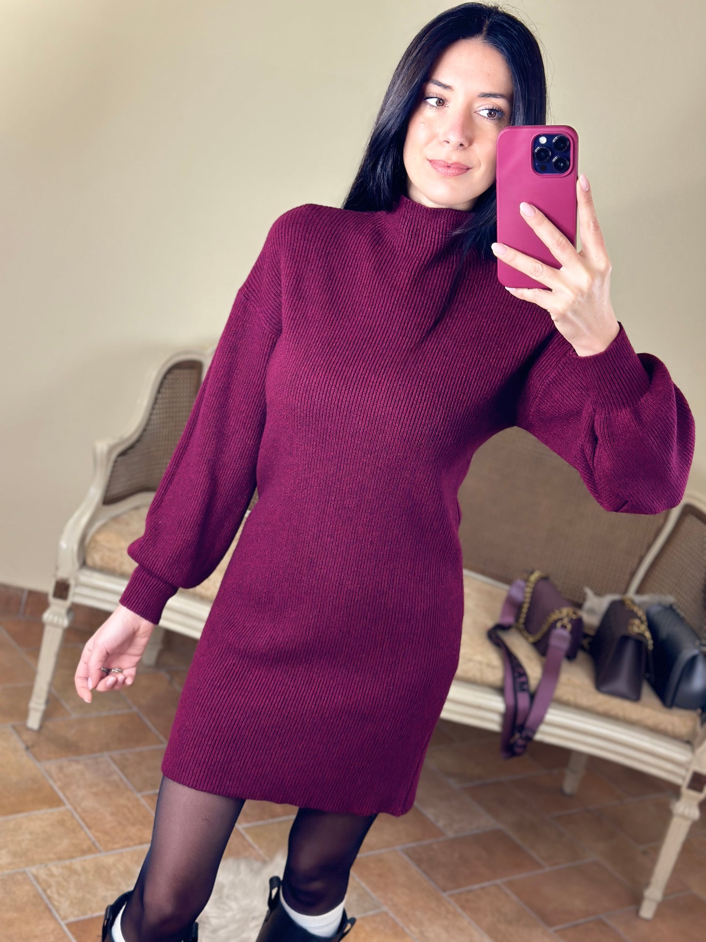 Uni mè Abito in maglia a costine con manica raglan BURGUNDY