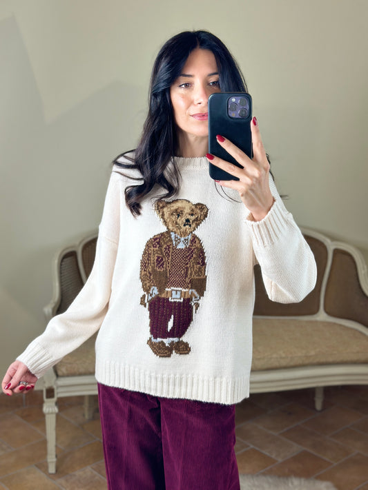 Tensione in maglia stampa TEDDY panna