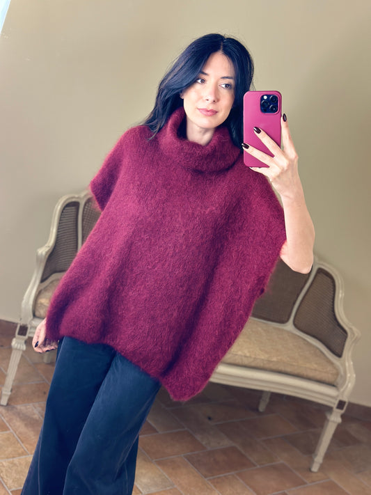 Uni mè Maglia smanicata con collo alto in Kid Mohair BURGUNDY