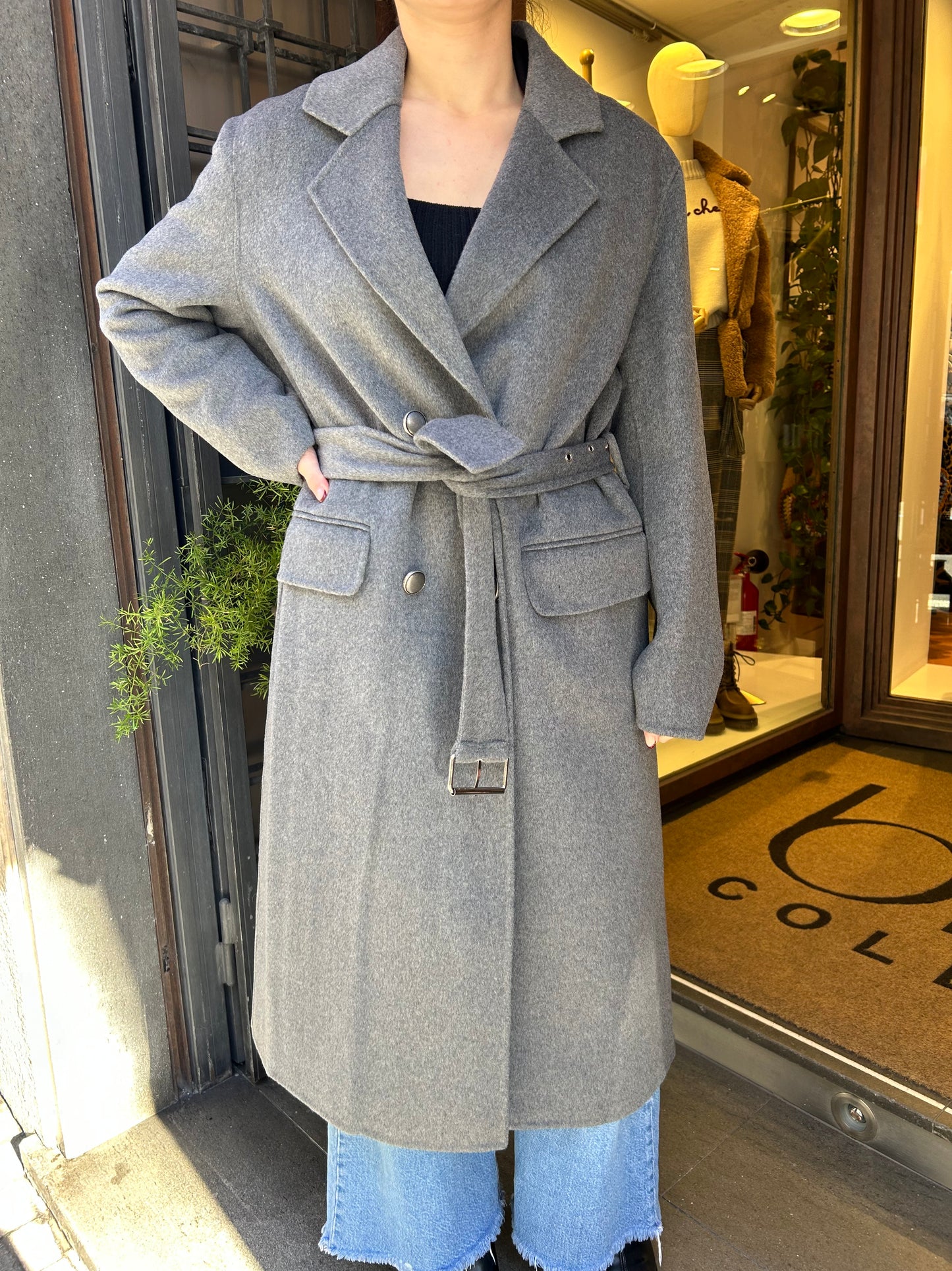 SINCE'RE PARIS cappotto lungo a vestaglia grigio scuro