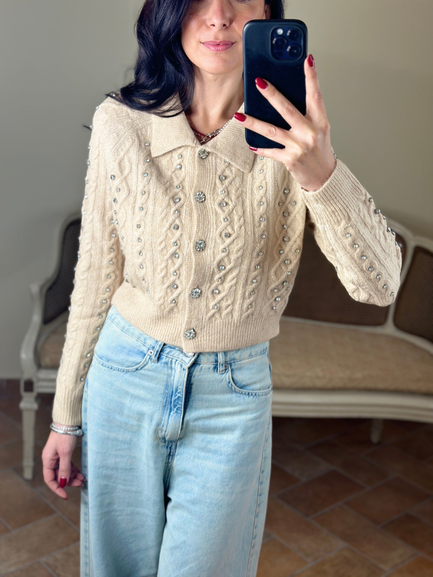 Uni Mè cardigan con strass Beige