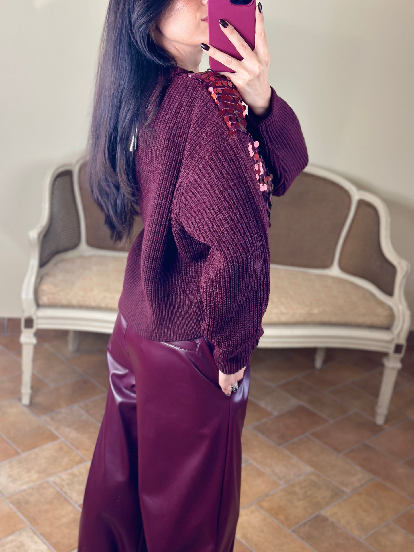 Tensione in Maglia con paillettes Burgundy