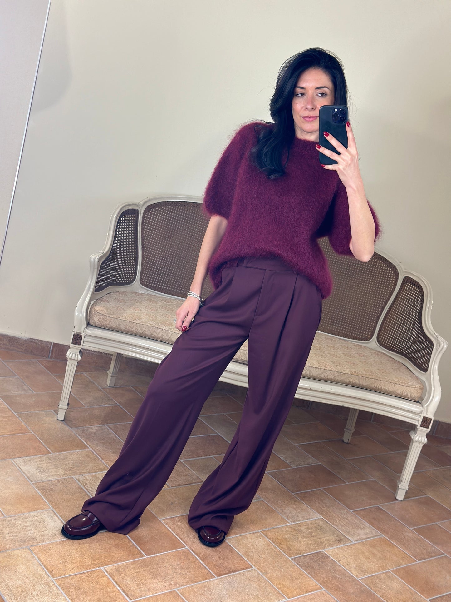 Uni mè pantalone Bordeaux a palazzo