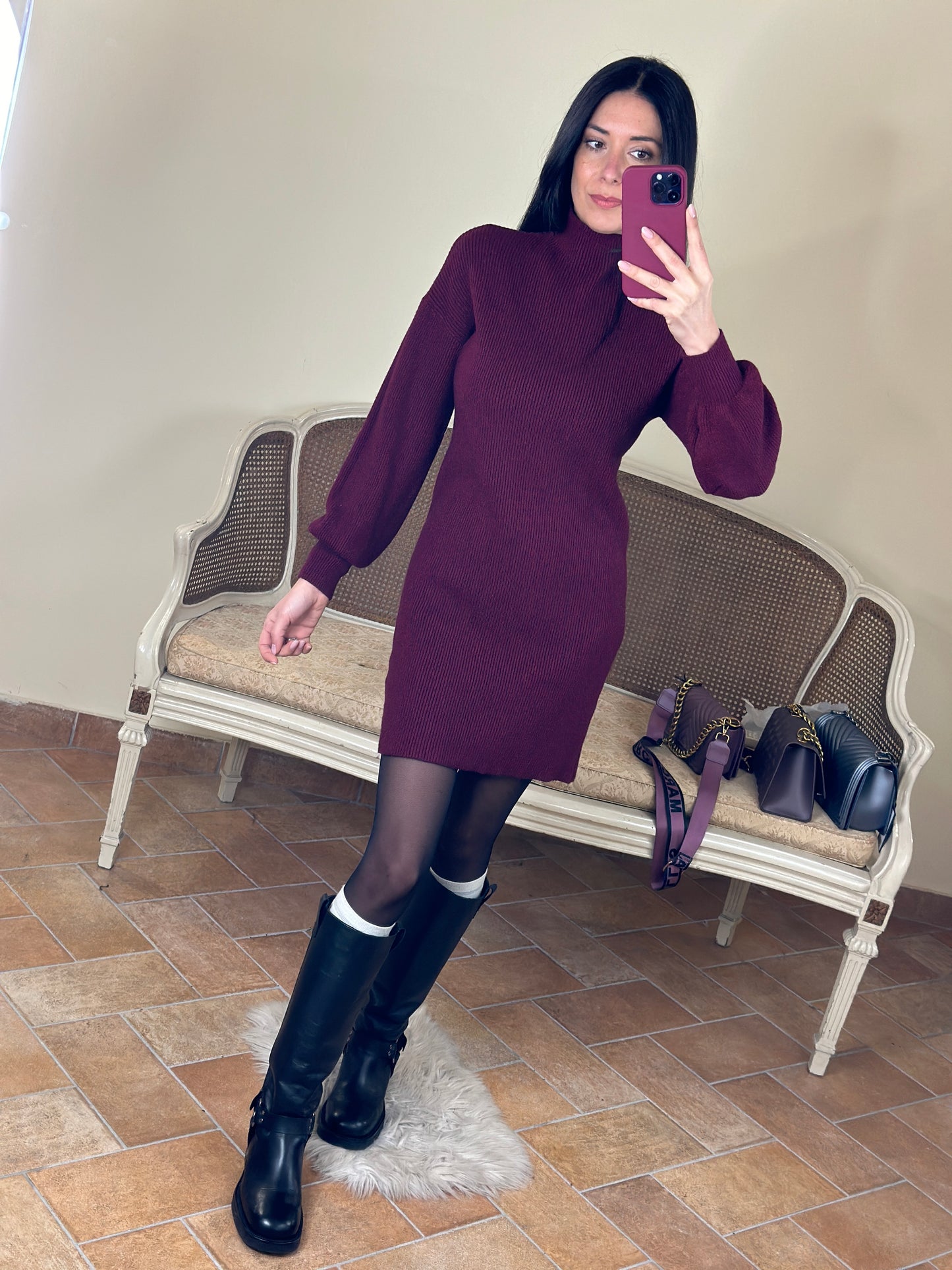 Uni mè Abito in maglia a costine con manica raglan BURGUNDY