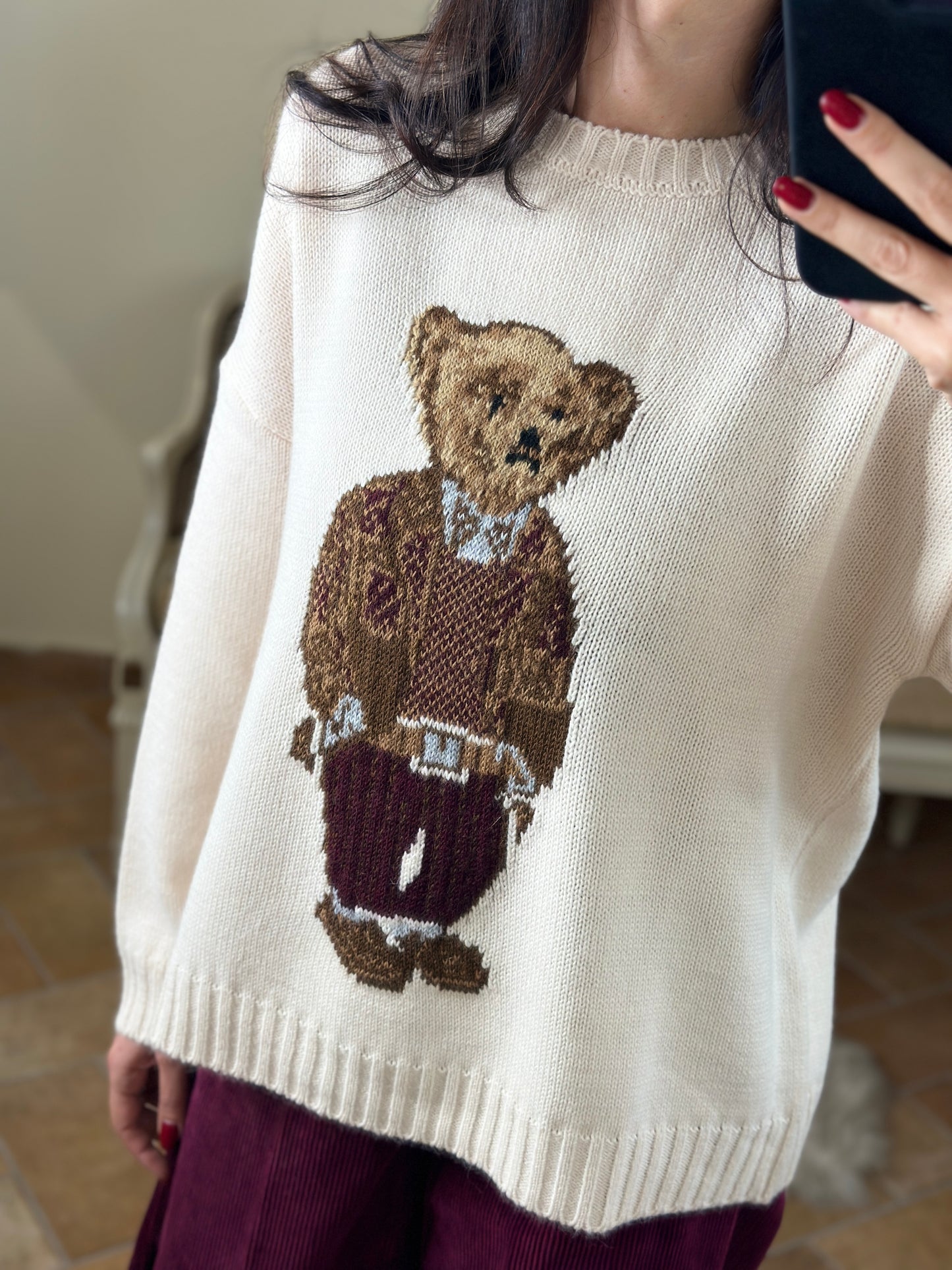 Tensione in maglia stampa TEDDY panna